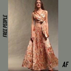 Free People Floral Maxi Dress - Red and Cream
